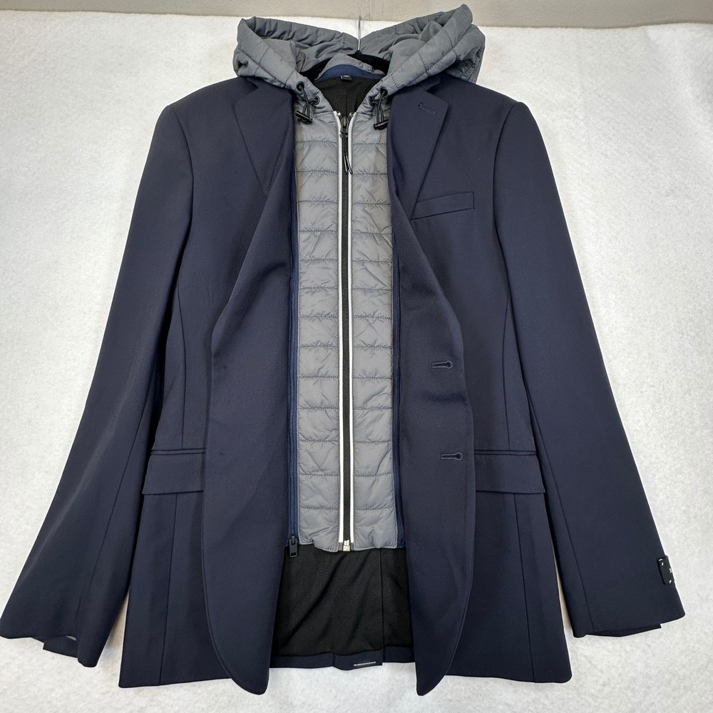 Express Tech Blazer Men XS Navy Slim Fit Hooded Removable Bib Nylon Stretch NWOT
